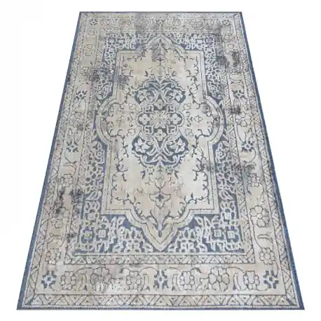 Tappeto Structural SOLE D3871 Ornamento, telaio - tessuto piatto blu / beige
