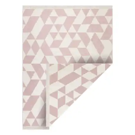 Tappeto TWIN 22992 geometrica, cotone, bifacciale, Frange ecologiche - rosa / crema