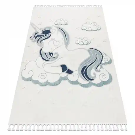 Tappeto YOYO GD49 bianco / grigio - Unicorno per bambini, strutturali, sensoriali Frange