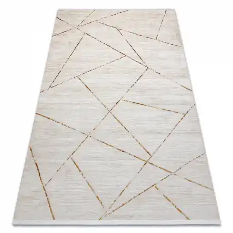 Tappeto moderno DUKE 51557 panna / oro - Geometrico strutturata, molto morbida, frange