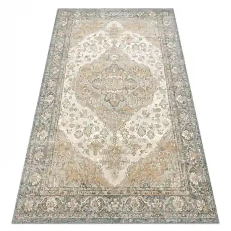 Tappeto in lana SOHO 477.01.LA113 OSTA - Ornamento, rosetta, naturale verde / beige