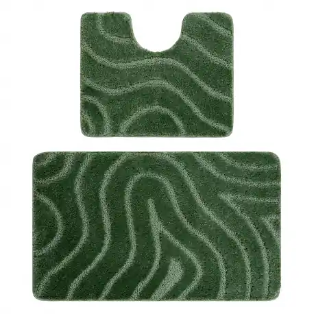 Set da bagno due pezzi tappeto SUPREME WAVES, antiscivolo, morbido - verde