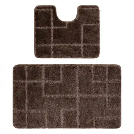 Set da bagno due pezzi tappeto SUPREME LINES, antiscivolo, morbido - marrone
