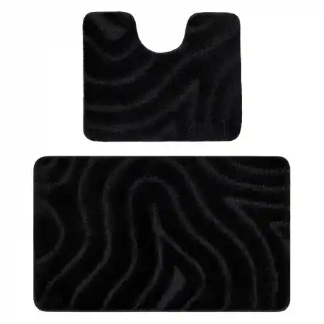 Set da bagno due pezzi tappeto SUPREME WAVES, antiscivolo, morbido - nero