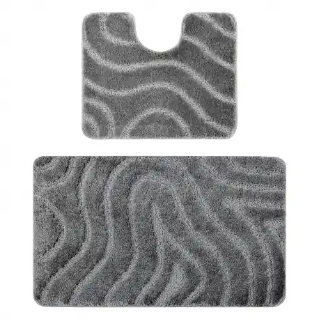 Ensemble de salle de bain deux pièces tapis SUPREME WAVES, cerchio, antiscivolo, morbido - grigio