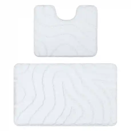 Set da bagno due pezzi tappeto SUPREME WAVES, antiscivolo, morbido - bianco