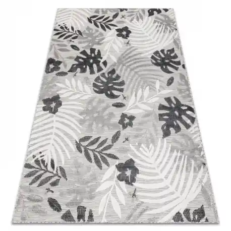 Tappeto strutturale BOTANIC 65245 Monstera se ne va sul balcone, terrazzo - grigio