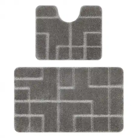Set da bagno due pezzi tappeto SUPREME LINES, antiscivolo, morbido - grigio