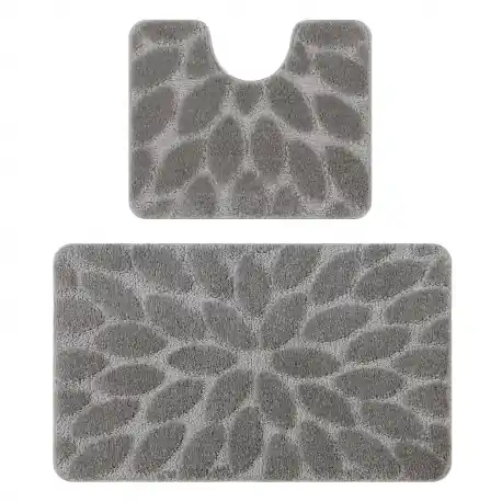 Set da bagno due pezzi tappeto SUPREME STONES, antiscivolo, morbido - grigio