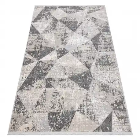 Tappeto moderno REBEC frange 51192A - due livelli di pile crema / grigio