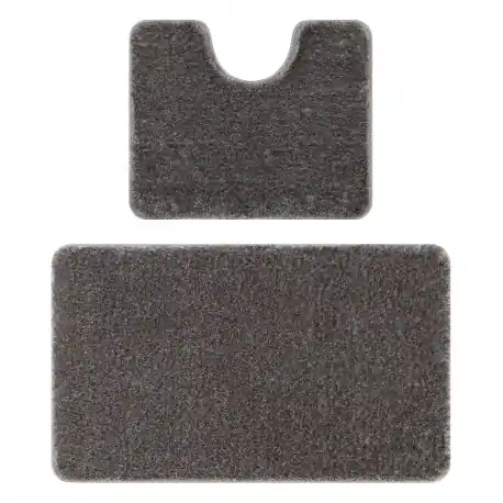 Set da bagno in due pezzi tapetto SANTA, pianura antiscivolo, morbido - grigio
