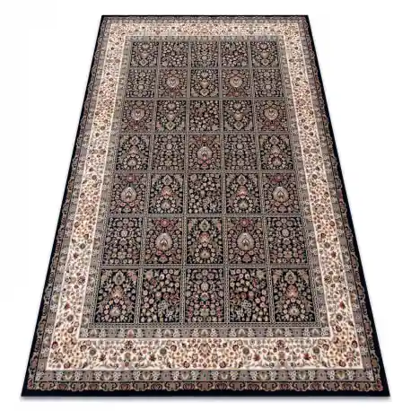 Tappeto in lana NAIN Fiori, cornice 1181/51011 blu scuro / beige