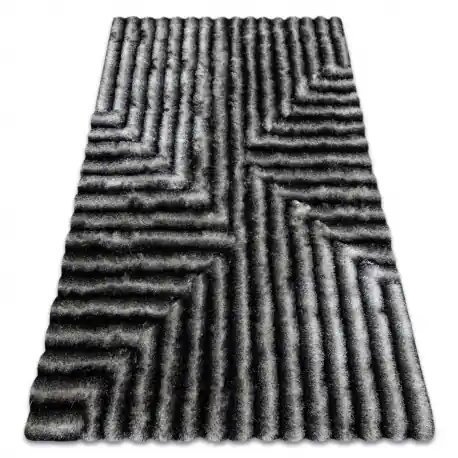 Tappeto moderno FLIM 010-B3 shaggy, labirinto - Structural nero / grigio