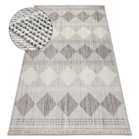 Tappeto NANO EO61A Diamanti, loop, tessuto piatto grigio / bianco