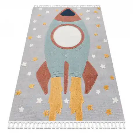 Tappeto YOYO GD55 grigio / blu - Stelle, razzo per bambini, strutturali, sensoriali Frange