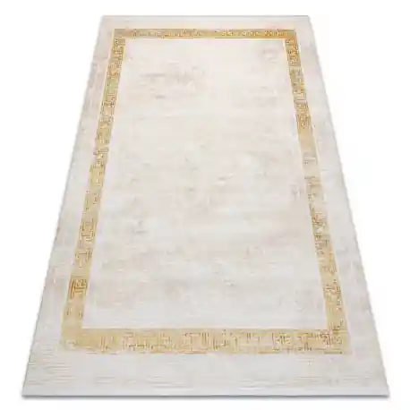 Tappeto moderno DUKE 51524 panna / oro - Cornice greco strutturata, molto morbida, frange