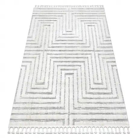 Tappeto SEVILLA Z788A labirinto, greco bianca / grigio Frange berbero marocchino shaggy