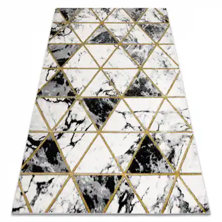 Tappeto EMERALD esclusivo 1020 glamour, elegante Marmo, triangoli nero / oro