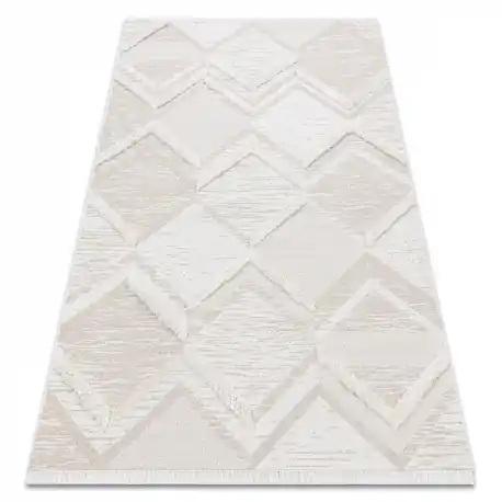 Tappeto ECO SIZAL MOROC 22314 rombi, zigzag, boho franges - strutturale beige / crema