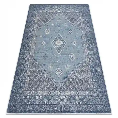 Tappeto in lana ANTIGUA 518 76 KB500 OSTA - Rosetta, struttura, tessitura piatta grigio / blu