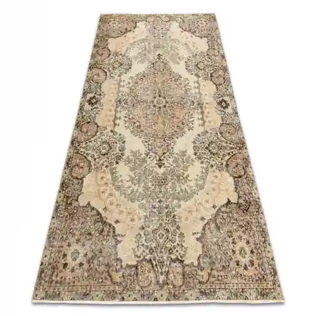 Tappeto in lana ANNODATO A MANO Vintage 10003, ornamento, fiori - beige / verde