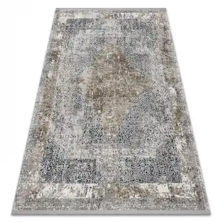Tappeto TULS strutturale, frange 51323 vintage, Telaio, Rosone avorio / grigio