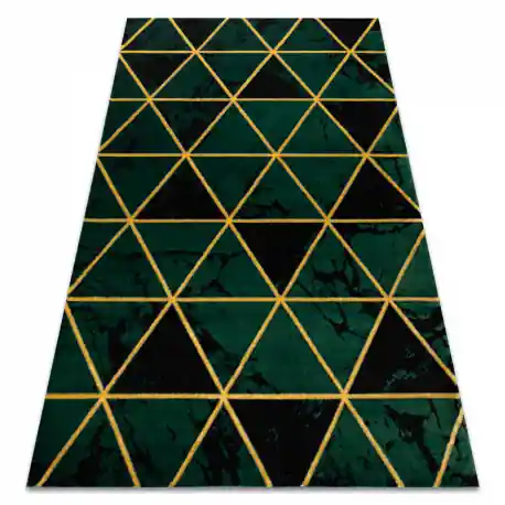 Tappeto EMERALD esclusivo 1020 glamour, elegante Marmo, triangoli verde bottiglia / oro