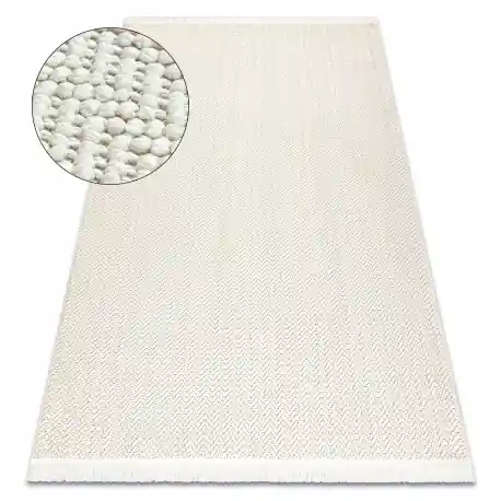Tappeto NANO FJ86B Spina di pesce, loop, tessuto piatto bianco