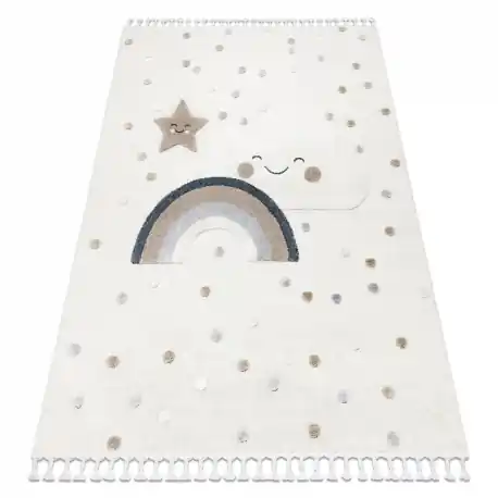 Tappeto YOYO EY78 bianco / beige - Nuvola, Arcobaleno, punti per bambini, strutturali, sensoriali Frange