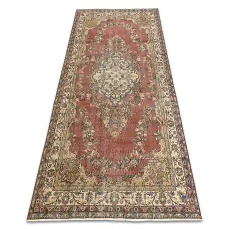 Tappeto in lana ANNODATO A MANO Vintage 10175, telaio, ornamento - beige / rosso