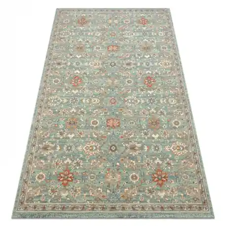 Tappeto in lana SOHO 477.07.LA400 OSTA - Fiori, cornice, naturale verde / beige