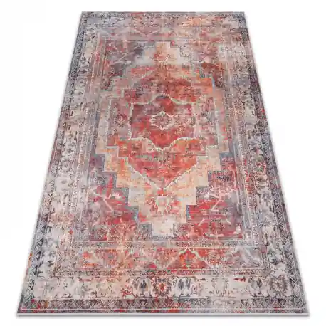 Tappeto lavabile ANDRE 1684 Telaio vintage antiscivolo - rosso