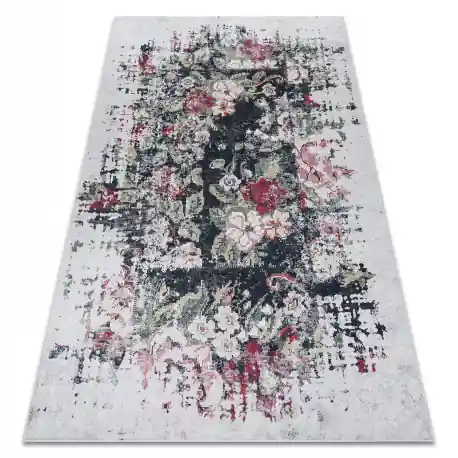 Tappeto lavabile ANDRE 1816D fiori vintage antiscivolo - bianca / rosso
