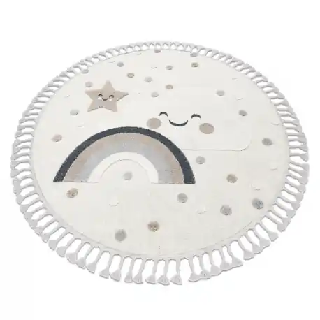 Tappeto YOYO EY78 cerchio bianco / beige - Nuvola, Arcobaleno, punti per bambini, strutturali, sensoriali Frange
