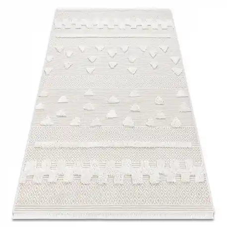 Tappeto ECO SIZAL MOROC 22321 Triangoli, zigzag boho franges - strutturale beige / crema