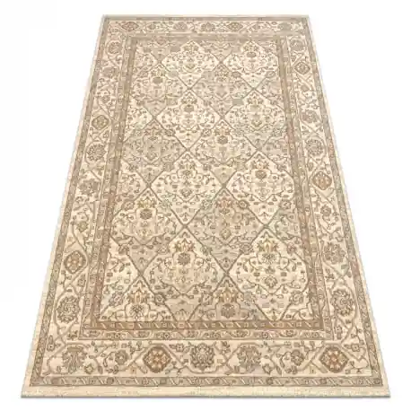 Tappeto in lana SOHO 477.27.LA100 OSTA - Rombo, cornice geometrica naturale beige
