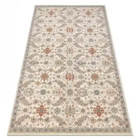Tappeto in lana SOHO 477.07.LA100 OSTA - Fiori, cornice, naturale beige / blu