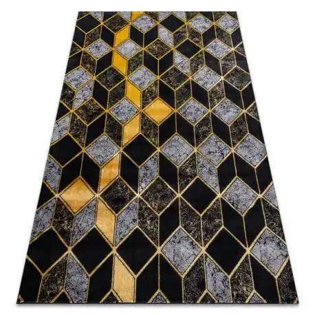 Tappeto GLOSS moderno 400B 86 elegante, glamour, art deco, 3D geometrico nero / oro