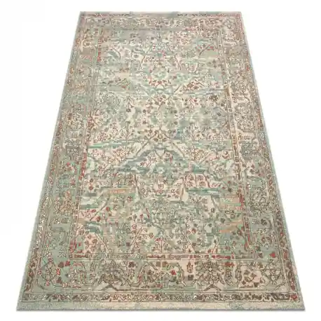 Tappeto in lana SOHO 477.04.LA400 OSTA - Ornamento, cornice, naturale verde / beige
