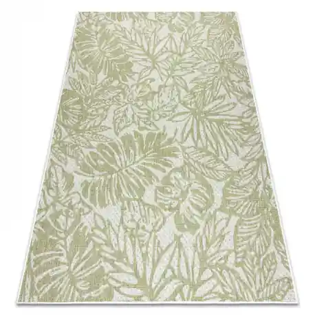 Tappeto SIZAL SION foglie, tropicale 22128 tessuto piatto ecru / verde
