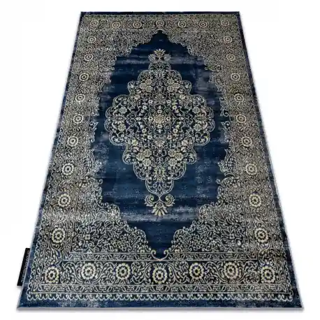 Tappeto DE LUXE moderno 474 Ornamento - Structural blu scuro / oro