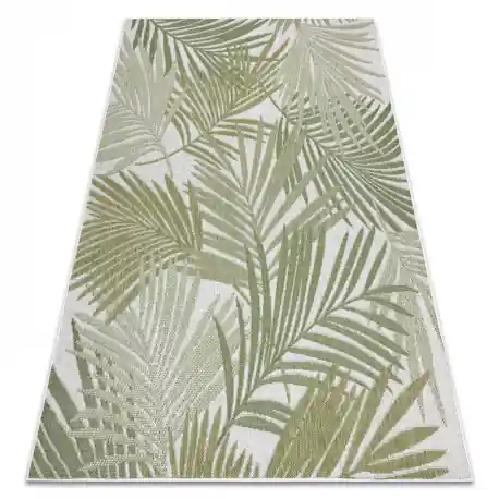 Tappeto SIZAL SION foglie di palma, tropicale 2837 tessuto piatto ecru / verde