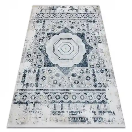 Tappeto moderno DUKE 51542 creme / blu - Rosone vintage strutturata, molto morbida, frange