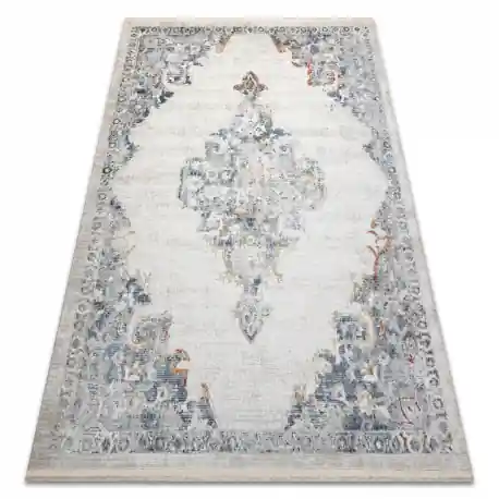 DISTIN 0826A bianco / blu / verde chiaro tappeto moderno - Ornamento, vintage, frange