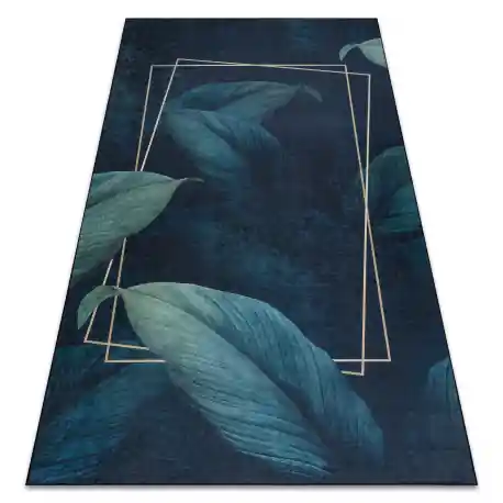 Tappeto lavabile ANDRE 1170 Foglie, geometrico antiscivolo - blu