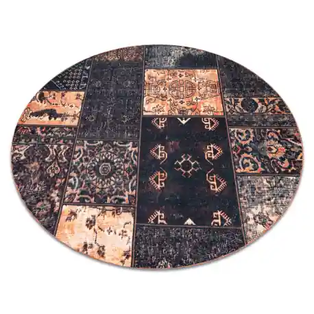 ANTIKA Tappeto ancient chocolate cerchio, patchwork moderno, greco lavabile - nero / terracotta