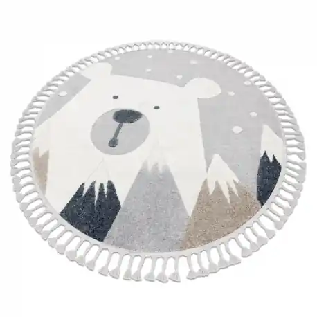 Tappeto YOYO EY81 cerchio grigio / bianco - Orso, montagne per bambini, strutturali, sensoriali Frange