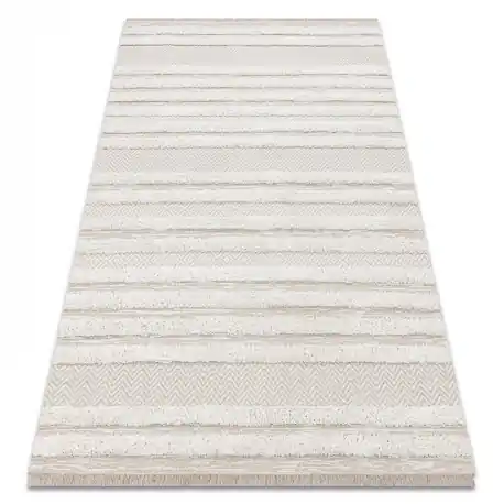 Tappeto ECO SIZAL MOROC 22329 zigzag, linee boho franges - strutturale beige / crema