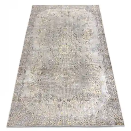 Tappeto in lana ANNODATO A MANO Vintage 10432, telaio, ornamento - beige / giallo