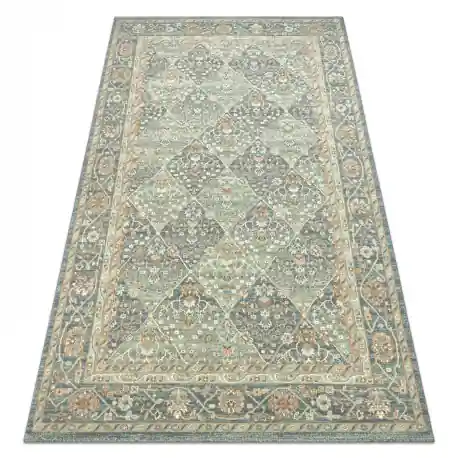 Tappeto in lana SOHO 477.27.LA500 OSTA - Rombo, cornice geometrica naturale verde / blu